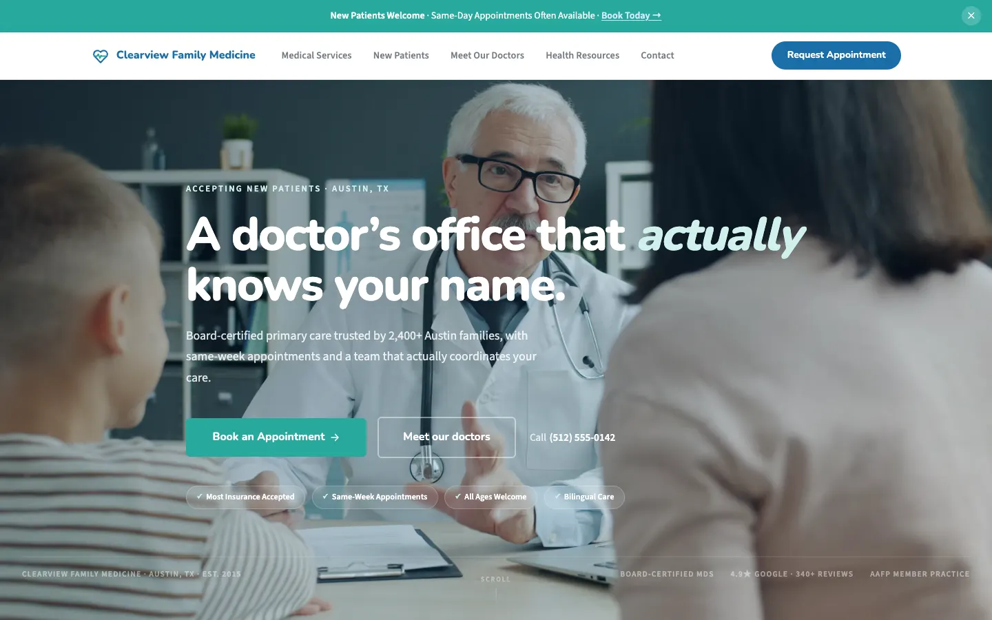 Clearview Family Medicine website